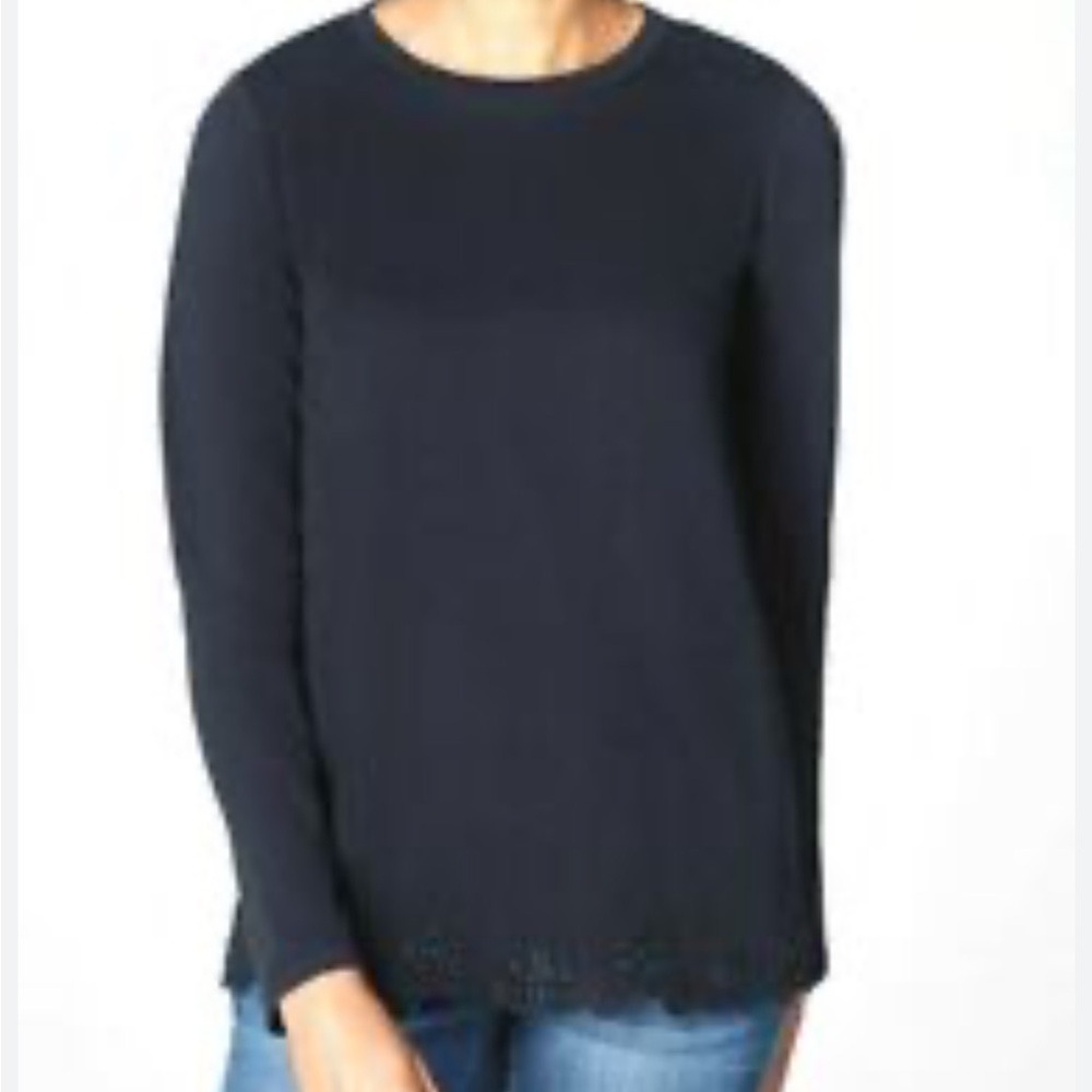 J. JILL Wearever Collection Large Black Embroidered Hem Tunic Top Minimalist
